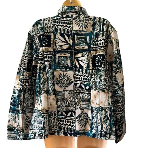 Additions by Chico’s Size 16 Teal Print Twill Jacket Casual Unlined - Picture 3 of 7